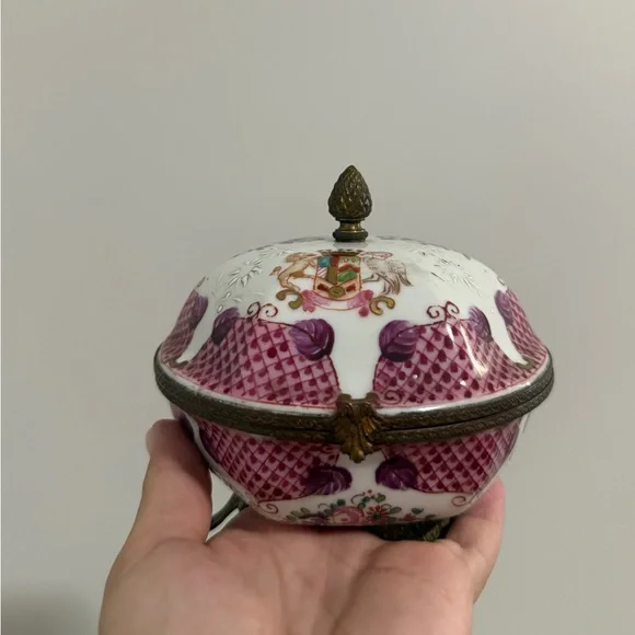 Antique Hand Painted Porcelain Trinket Box